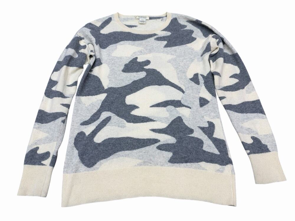 Barneys New York 100% 2-Ply Cashmere Camouflage Sweater Gray Cream S